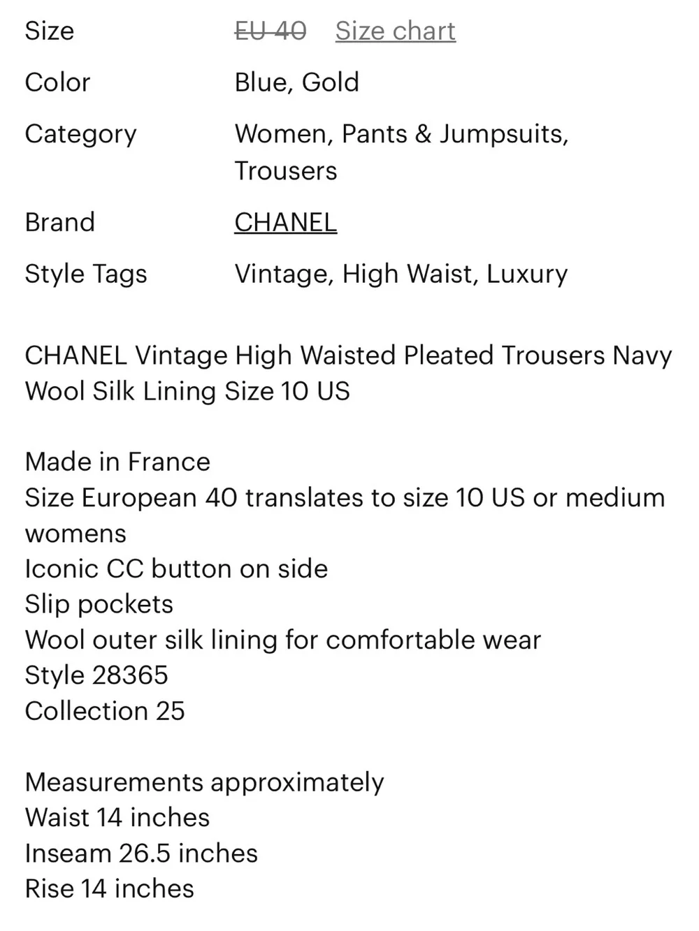Chanel Wool /Silk Trousers